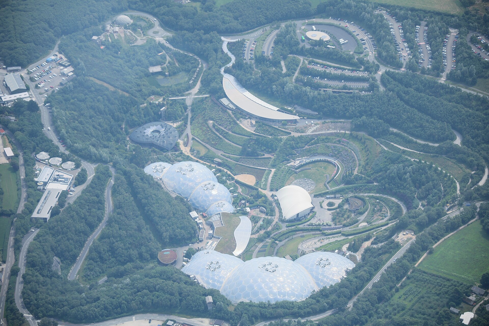 Aerial view of the Eden Project biomes