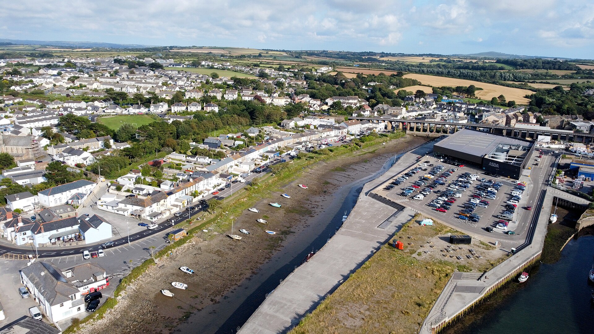 Aerial survey view of Hayle Harbour and estuary